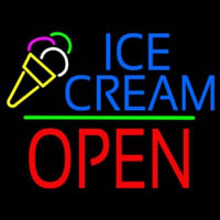 Ice Cream Logo Block Open Green Line Enseigne Néon