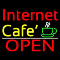 Internet Cafe Open With Coffee Cup Enseigne Néon