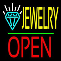 Jewelry Logo Block Open Green Line Enseigne Néon