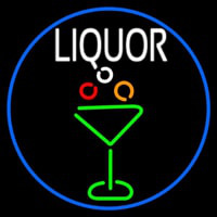 Liquor And Martini Glass Oval With Blue Border Enseigne Néon