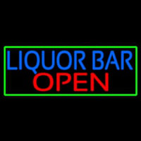 Liquor Bar Open With Green Border Enseigne Néon