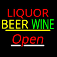 Liquor Beer Wine Open Yellow Line Enseigne Néon