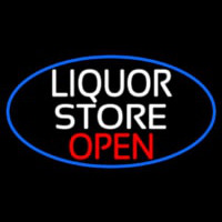 Liquor Store Open Oval With Blue Border Enseigne Néon