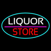 Liquor Store Oval With Turquoise Border Enseigne Néon