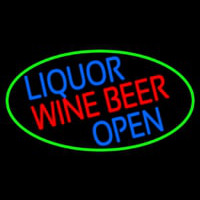 Liquor Wine Beer Open Oval With Green Border Enseigne Néon