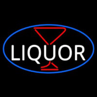 Liquor With Martini Glass Oval With Blue Border Enseigne Néon