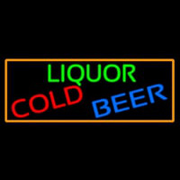Liquors Cold Beer With Orange Border Enseigne Néon