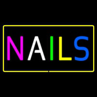 Multi Colored Nails With Yellow Border Enseigne Néon
