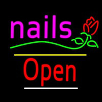Nails Open Yellow Line Flower Logo Enseigne Néon