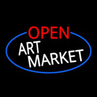 Open Art Market Oval With Blue Border Enseigne Néon