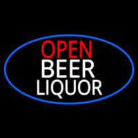 Open Beer Liquor Oval With Blue Border Enseigne Néon