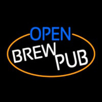Open Brew Pub Oval With Orange Border Enseigne Néon