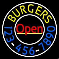 Open Burgers With Numbers Circle Enseigne Néon