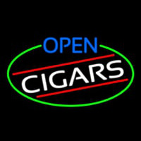 Open Cigars Oval With Green Border Enseigne Néon