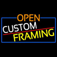 Open Custom Framing With Blue Border Enseigne Néon
