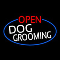 Open Dog Grooming Oval With Blue Border Enseigne Néon