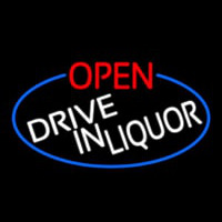 Open Drive In Liquor Oval With Blue Border Enseigne Néon