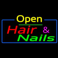 Open Hair And Nails With Blue Border Enseigne Néon