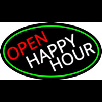 Open Happy Hour Oval With Green Border Enseigne Néon