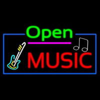 Open Music With Guitar Logo Enseigne Néon