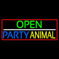 Open Party Animal With Red Border Enseigne Néon