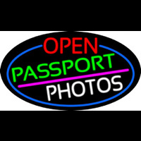 Open Passport Photos Oval With Blue Border Enseigne Néon