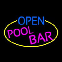 Open Pool Bar Oval With Yellow Border Enseigne Néon