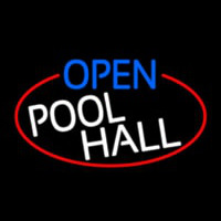 Open Pool Hall Oval With Red Border Enseigne Néon