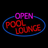 Open Pool Lounge Oval With Blue Border Enseigne Néon