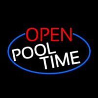 Open Pool Time Oval With Blue Border Enseigne Néon