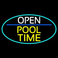 Open Pool Time Oval With Turquoise Border Enseigne Néon