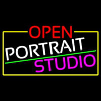 Open Portrait Studio With Yellow Border Enseigne Néon