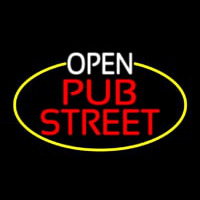 Open Pub Street Oval With Yellow Border Enseigne Néon