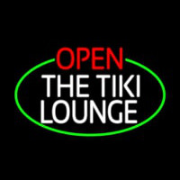 Open The Tiki Lounge Oval With Green Border Enseigne Néon