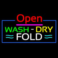 Open Wash Dry Fold Blue Border Enseigne Néon