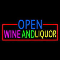 Open Wine And Liquor With Red Border Enseigne Néon
