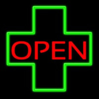 Open With Cross Logo Enseigne Néon
