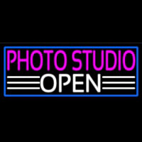 Photo Studio Open With Blue Border Enseigne Néon