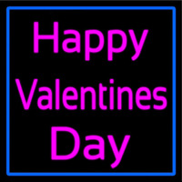 Pink Cursive Happy Valentines Day With Blue Border Enseigne Néon