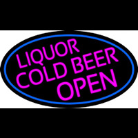 Pink Liquors Cold Beer Open Oval With Blue Border Enseigne Néon