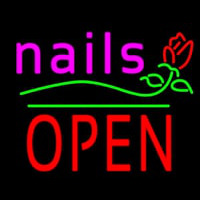 Pink Nails Block Open Green Line Flower Logo Enseigne Néon