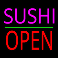 Pink Sushi Block Open Green Line Enseigne Néon