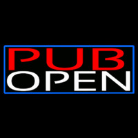 Pub Open With Blue Border Enseigne Néon