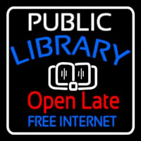 Public Library Open Late Free Internet Enseigne Néon