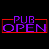Purple Pub Open With Red Border Enseigne Néon