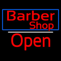 Red Barber Shop Open With Blue Border Enseigne Néon