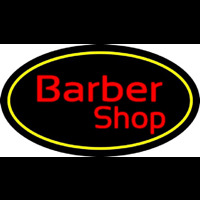 Red Barber Shop Oval Yellow Border Enseigne Néon