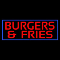 Red Burgers And Fries With Blue Border Enseigne Néon