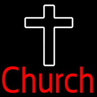 Red Church With Cross Enseigne Néon