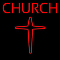 Red Church With Cross Logo Enseigne Néon